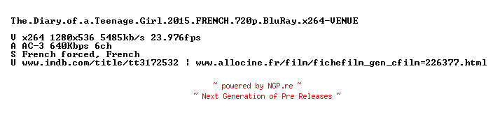 NFO for the release The.Diary.of.a.Teenage.Girl.2015.FRENCH.720p.BluRay.x264-VENUE by VENUE