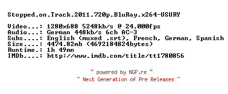 NFO for the release Stopped.on.Track.2011.720p.BluRay.x264-USURY by USURY
