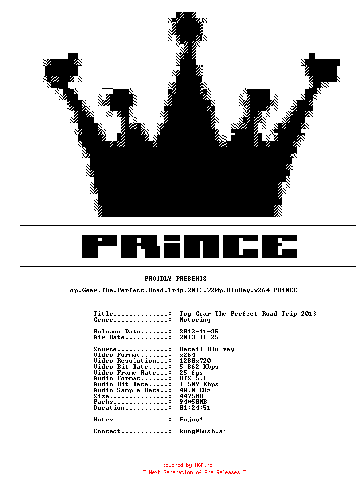 NFO for the release Top.Gear.The.Perfect.Road.Trip.2013.720p.BluRay.x264-PRiNCE by PRiNCE