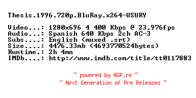 NFO for the release Thesis.1996.720p.BluRay.x264-USURY by USURY