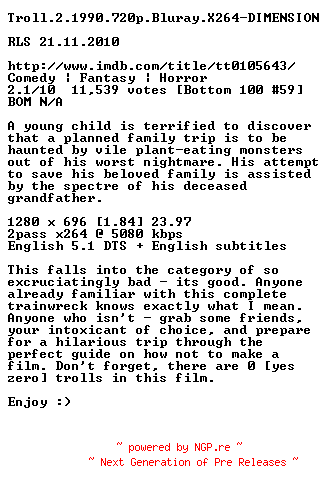 NFO for the release Troll.2.1990.720p.Bluray.X264-DIMENSION by DIMENSION