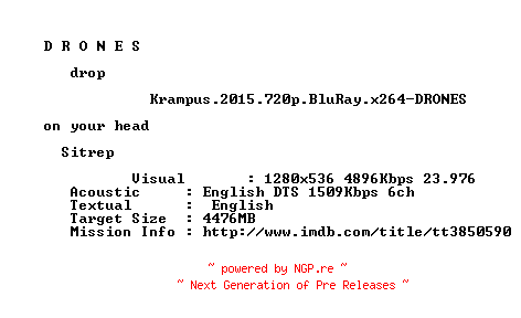 NFO for the release Krampus.2015.720p.BluRay.x264-DRONES by DRONES