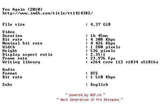 NFO for the release You.Again.720p.BluRay.x264-850105 by 850105