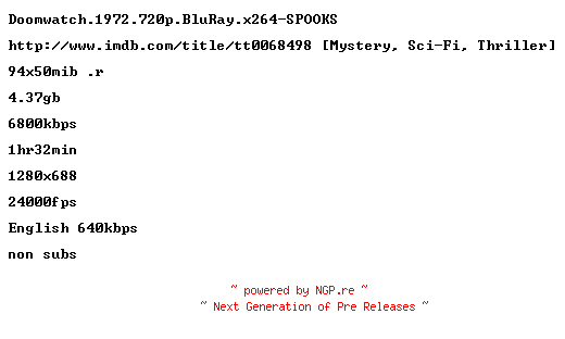 NFO for the release Doomwatch.1972.720p.BluRay.x264-SPOOKS by SPOOKS
