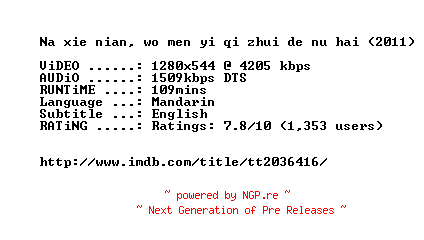 NFO for the release You.Are.The.Apple.Of.My.Eye.2011.720p.BluRay.x264-MELiTE by MELiTE