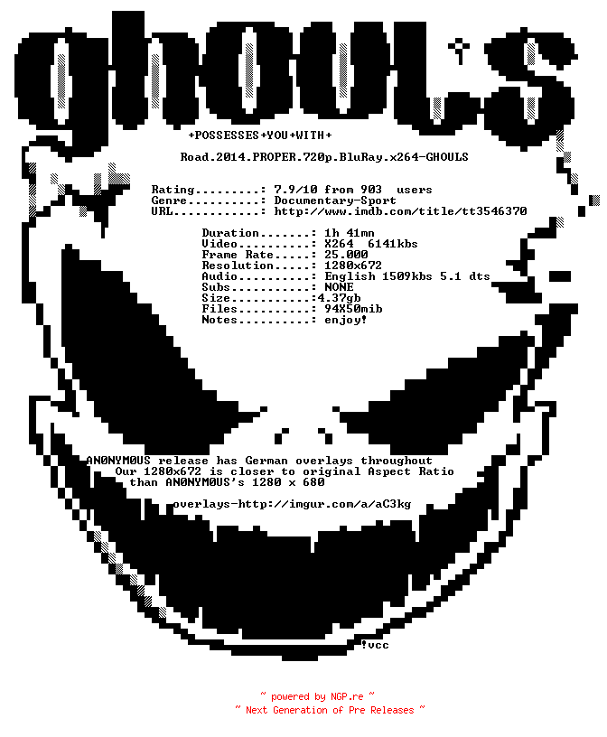 NFO for the release Road.2014.PROPER.720p.BluRay.x264-GHOULS by GHOULS