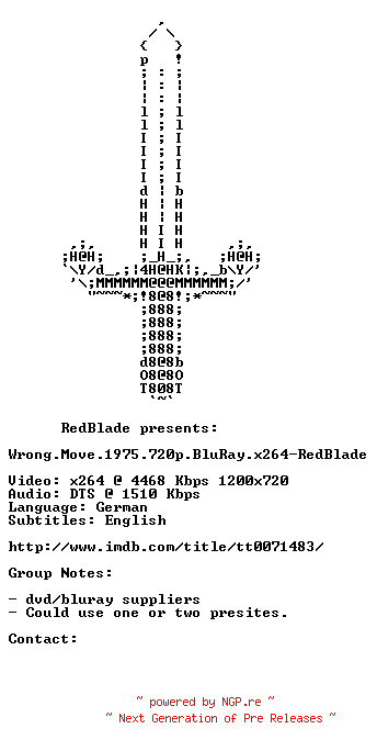 NFO for the release Wrong.Move.1975.720p.BluRay.x264-RedBlade by RedBlade