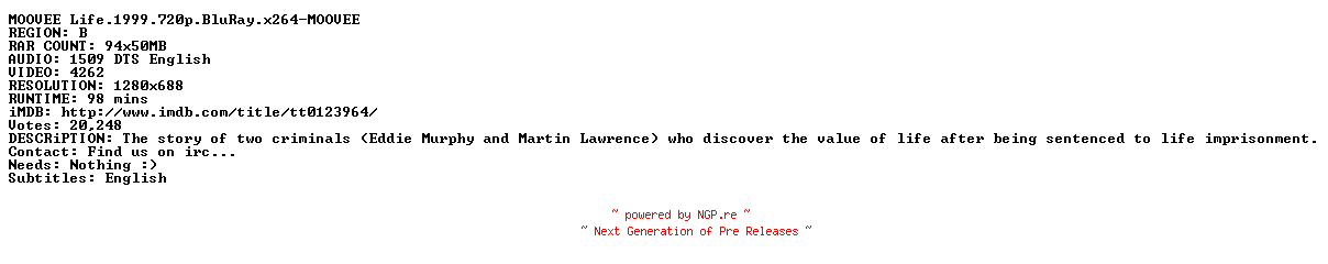 NFO for the release Life.1999.720p.BluRay.x264-MOOVEE by MOOVEE