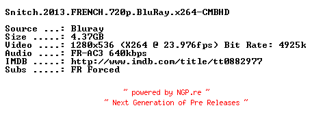 NFO for the release Snitch.2013.FRENCH.720p.BluRay.x264-CMBHD by CMBHD