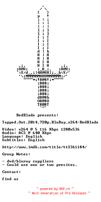 NFO for the release Tapped.Out.2014.720p.BluRay.x264-RedBlade by RedBlade