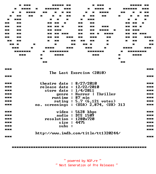 NFO for the release The.Last.Exorcism.720p.Bluray.x264-CBGB by CBGB