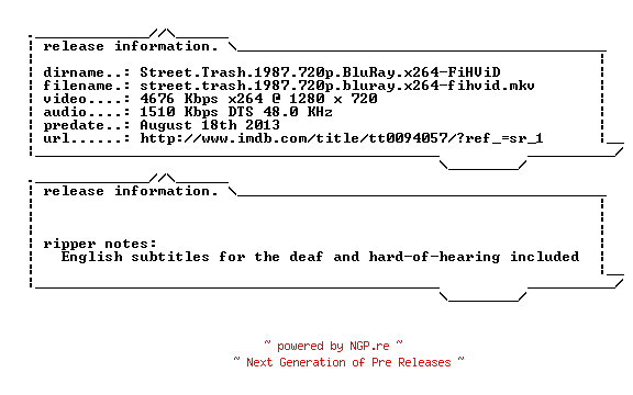 NFO for the release Street.Trash.1987.720p.BluRay.x264-FiHViD by FiHViD