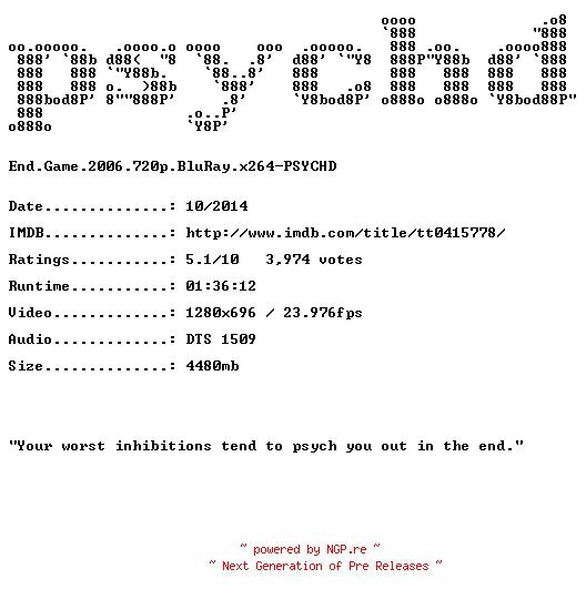 NFO for the release End.Game.2006.720p.BluRay.x264-PSYCHD by PSYCHD