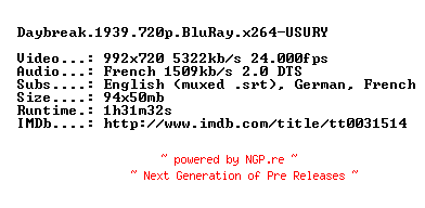 NFO for the release Daybreak.1939.720p.BluRay.x264-USURY by USURY