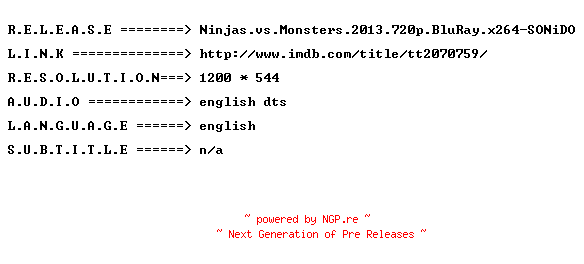 NFO for the release Ninjas.vs.Monsters.2013.720p.BluRay.x264-SONiDO by SONiDO