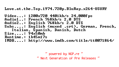 NFO for the release Love.at.the.Top.1974.720p.BluRay.x264-USURY by USURY
