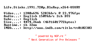 NFO for the release Life.Stinks.1991.720p.BluRay.x264-USURY by USURY