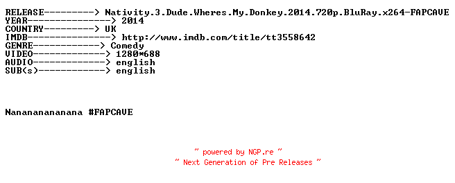 NFO for the release Nativity.3.Dude.Wheres.My.Donkey.2014.720p.BluRay.x264-FAPCAVE by FAPCAVE
