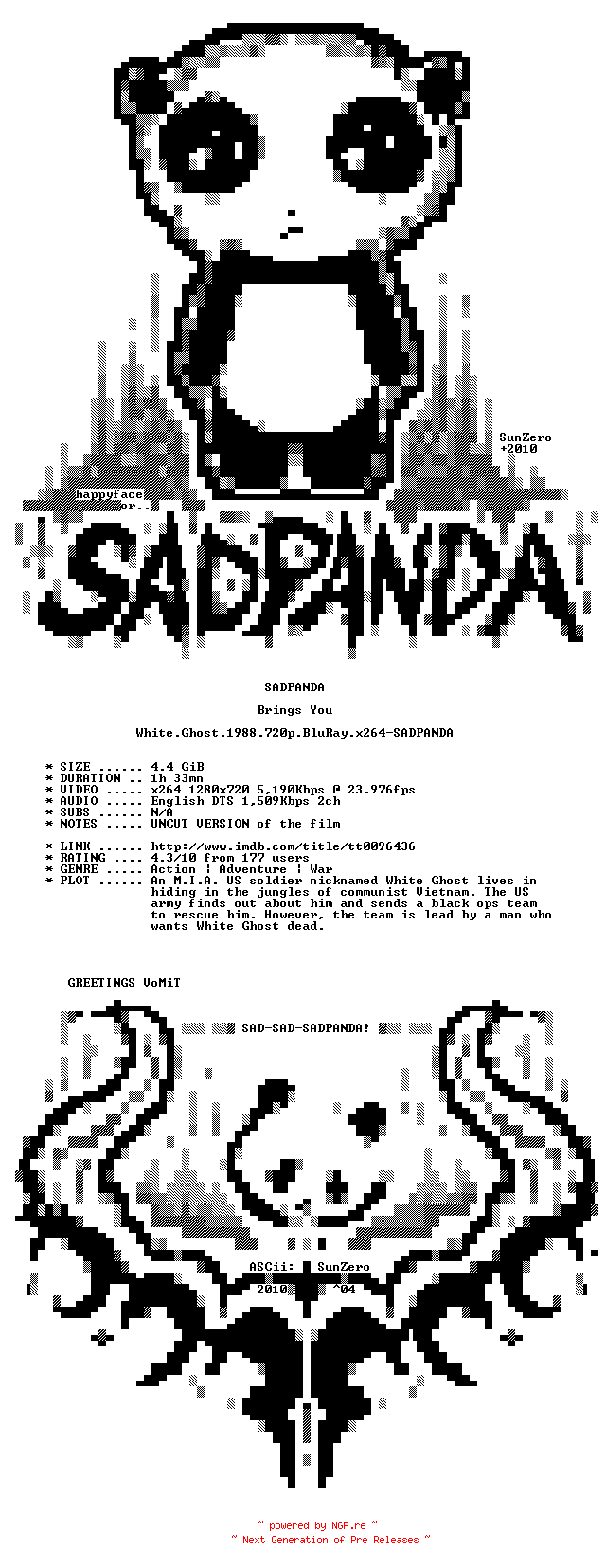 NFO for the release White.Ghost.1988.720p.BluRay.x264-SADPANDA by SADPANDA