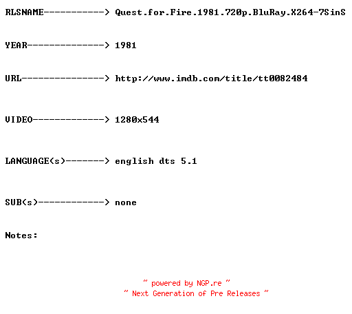 NFO for the release Quest.for.Fire.1981.720p.BluRay.X264-7SinS by 7SinS