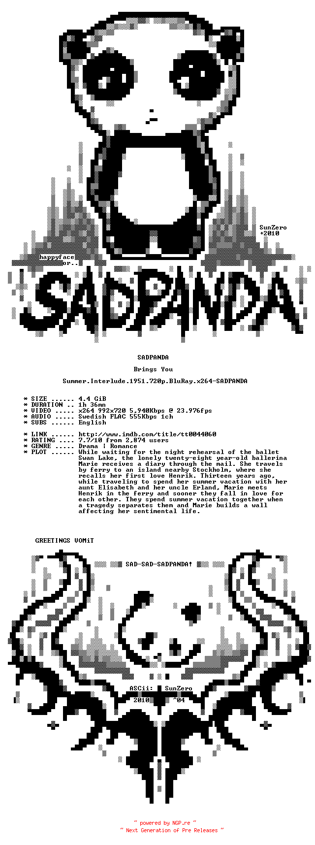 NFO for the release Summer.Interlude.1951.720p.BluRay.x264-SADPANDA by SADPANDA
