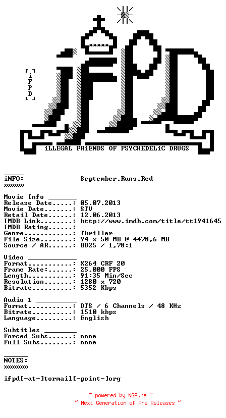 NFO for the release September.Runs.Red.2012.720p.BluRay.x264-iFPD by iFPD