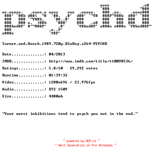 NFO for the release Turner.and.Hooch.1989.720p.BluRay.x264-PSYCHD by PSYCHD