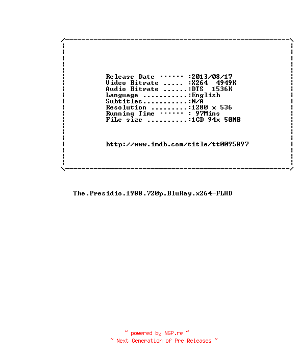 NFO for the release The.Presidio.1988.720p.BluRay.x264-FLHD by FLHD