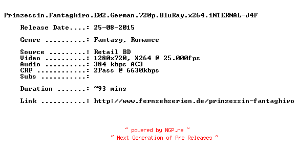 NFO for the release Prinzessin.Fantaghiro.E02.German.720p.BluRay.x264.iNTERNAL-J4F by J4F