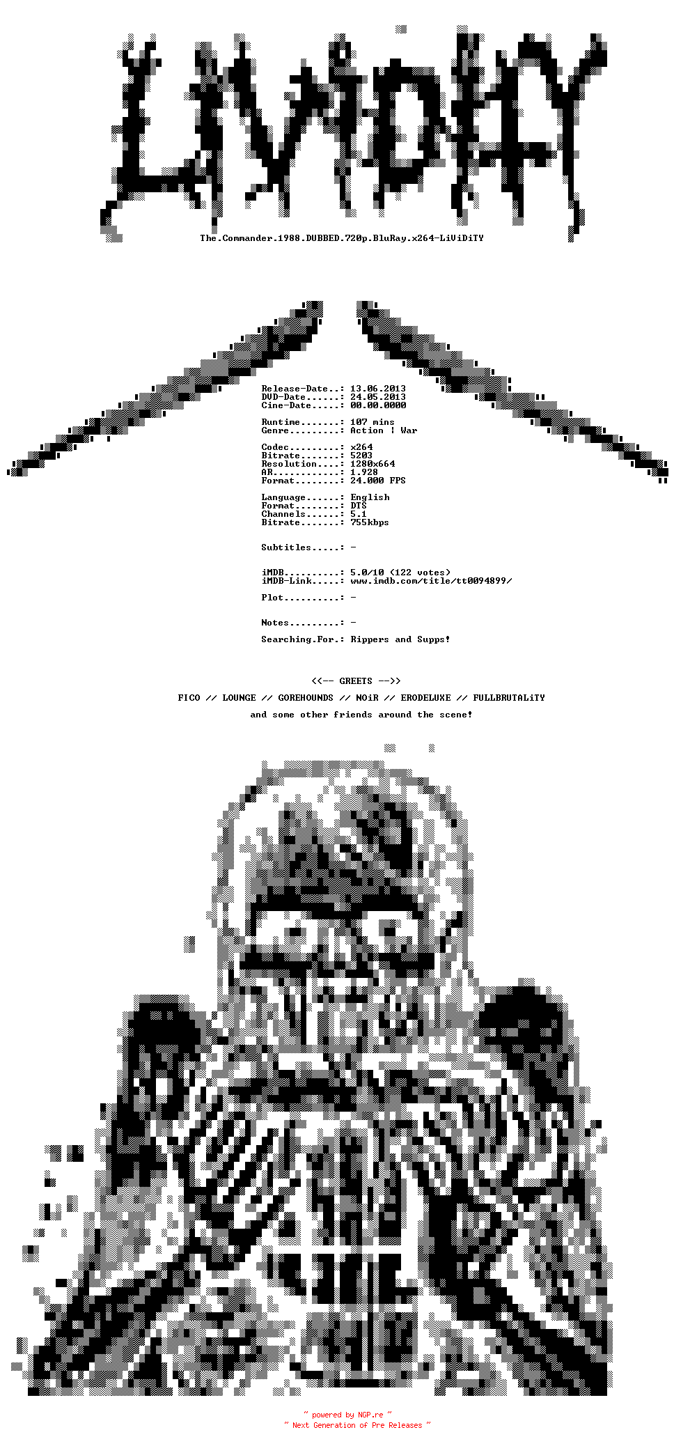 NFO for the release The.Commander.1988.DUBBED.720p.BluRay.x264-LiViDiTY by LiViDiTY