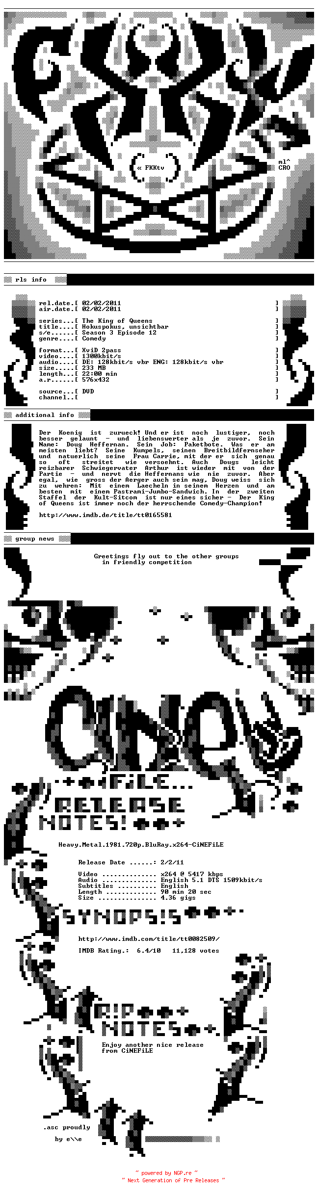 NFO for the release Heavy.Metal.1981.720p.BluRay.x264-CiNEFiLE by CiNEFiLE