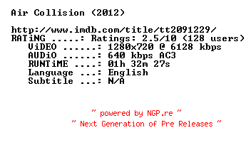 NFO for the release Air.Collision.2012.720p.BluRay.x264-MELiTE by MELiTE