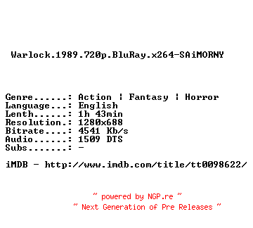 NFO for the release Warlock.1989.720p.BluRay.x264-SAiMORNY by SAiMORNY
