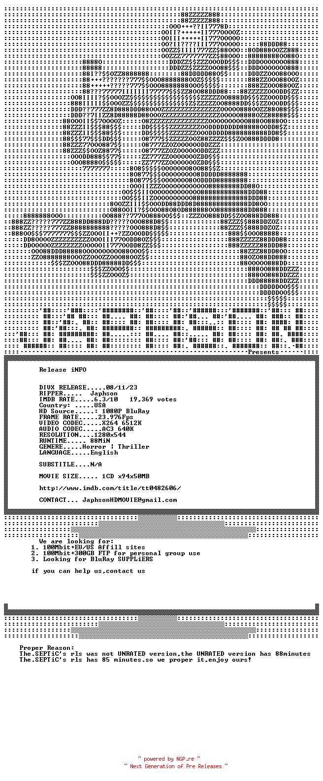 NFO for the release The.Strangers.2008.UNRATED.PROPER.720p.BluRay.x264-Japhson by Japhson
