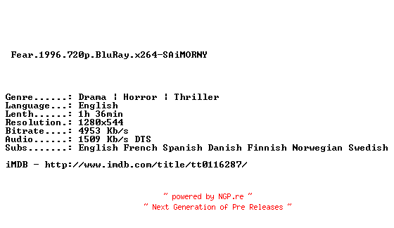 NFO for the release Fear.1996.720p.BluRay.x264-SAiMORNY by SAiMORNY
