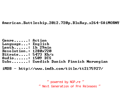 NFO for the release American.Battleship.2012.720p.BluRay.x264-SAiMORNY by SAiMORNY