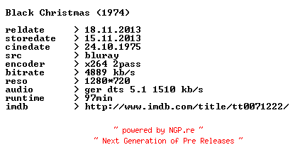 NFO for the release Black.Christmas.1974.German.720p.BluRay.x264-CONTRiBUTiON by CONTRiBUTiON