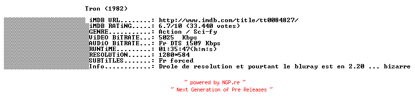 NFO for the release Tron.1982.FRENCH.720p.BluRay.x264-THENiGHTMAREiNHD by THENiGHTMAREiNHD