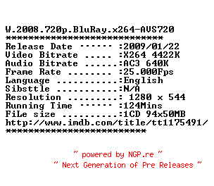 NFO for the release W.2008.720p.BluRay.x264-AVS720 by AVS720