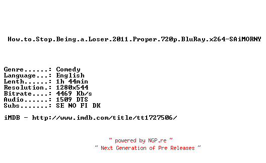 NFO for the release How.to.Stop.Being.a.Loser.2011.Proper.720p.BluRay.x264-SAiMORNY by SAiMORNY