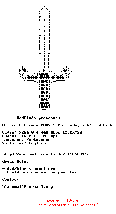 NFO for the release Cebeca.A.Premio.2009.720p.BluRay.x264-RedBlade by RedBlade