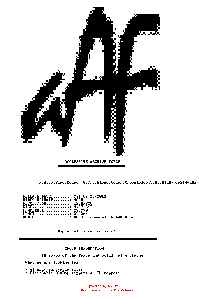 NFO for the release Red.Vs.Blue.Season.5.The.Blood.Gulch.Chronicles.720p.BluRay.x264-aAF by aAF