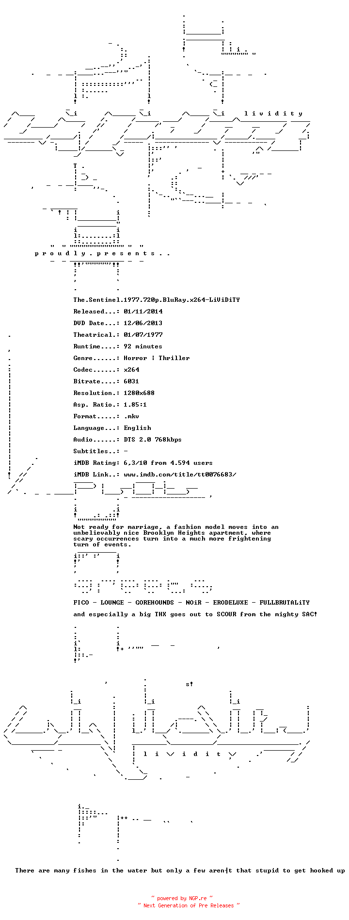 NFO for the release The.Sentinel.1977.720p.BluRay.x264-LiViDiTY by LiViDiTY