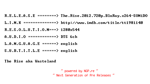 NFO for the release The.Rise.2012.720p.BluRay.x264-SONiDO by SONiDO