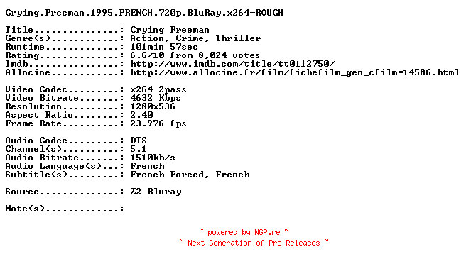 NFO for the release Crying.Freeman.1995.FRENCH.720p.BluRay.x264-ROUGH by ROUGH