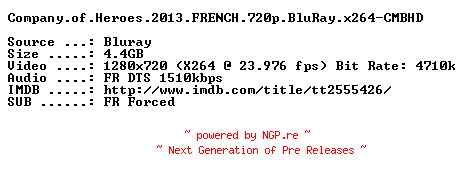 NFO for the release Company.of.Heroes.2013.FRENCH.720p.BluRay.x264-CMBHD by CMBHD