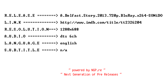 NFO for the release A.Belfast.Story.2013.720p.BluRay.x264-SONiDO by SONiDO