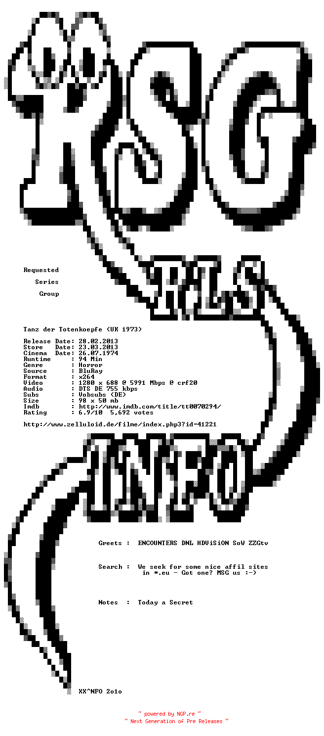 NFO for the release Tanz.der.Totenkoepfe.1973.German.720p.BluRay.x264-RSG by RSG