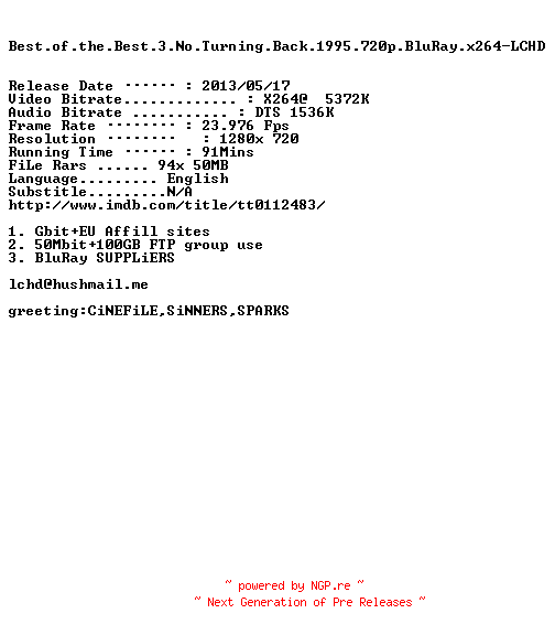 NFO for the release Best.of.the.Best.3.No.Turning.Back.1995.720p.BluRay.x264-LCHD by LCHD