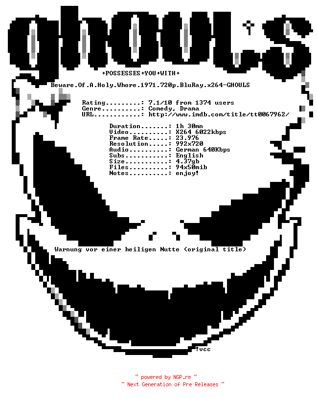 NFO for the release Beware.Of.A.Holy.Whore.1971.720p.BluRay.x264-GHOULS by GHOULS